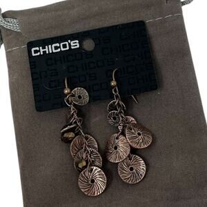 Chico’s Bronze-Tone Textured Disc Dangle Earrings NWT